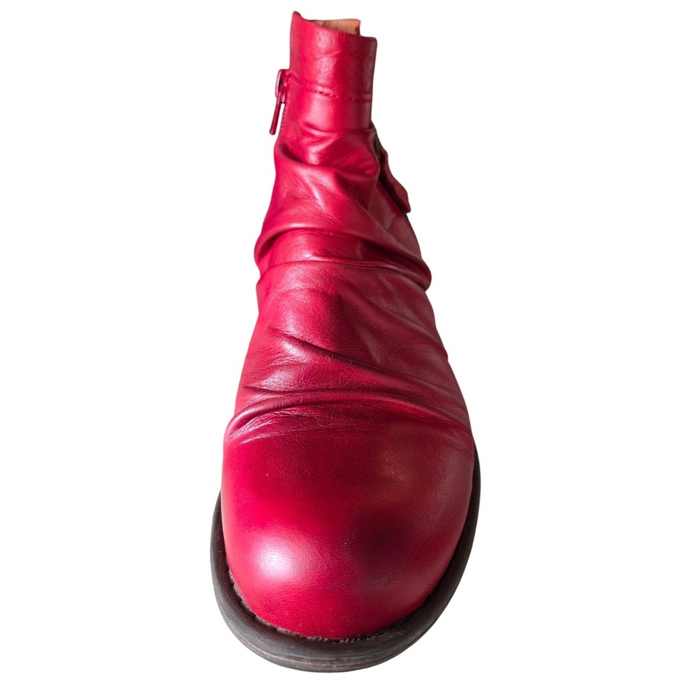 Miz Mooz Lucy Red Leather Ruched Ankle Boots Dual Zip Portugal Womens 38 US 8+ - Picture 6 of 13